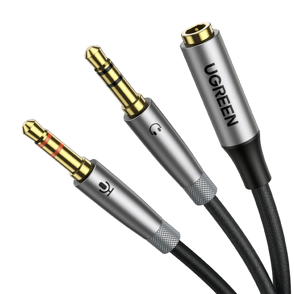 Ugreen AUX splitterkablet 3,5 mm mini jack (kvinde) - 2x 3,5 mm mini jack (mand - mikrofon og hovedtelefoner) sølv (AV193 50255)