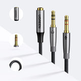 Ugreen AUX splitterkablet 3,5 mm mini jack (kvinde) - 2x 3,5 mm mini jack (mand - mikrofon og hovedtelefoner) sølv (AV193 50255)