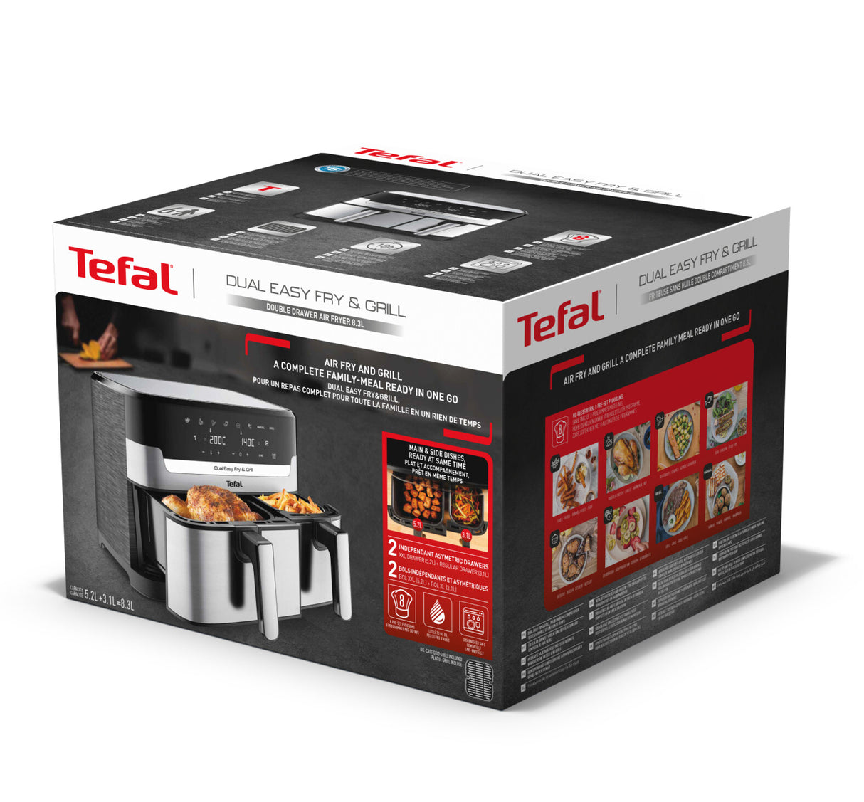 Tefal Dual Easy Fry & Grill EY905D Dobbelt 8,3 L Enkeltstående 2700 W Varmluftsteger Rustfrit stål