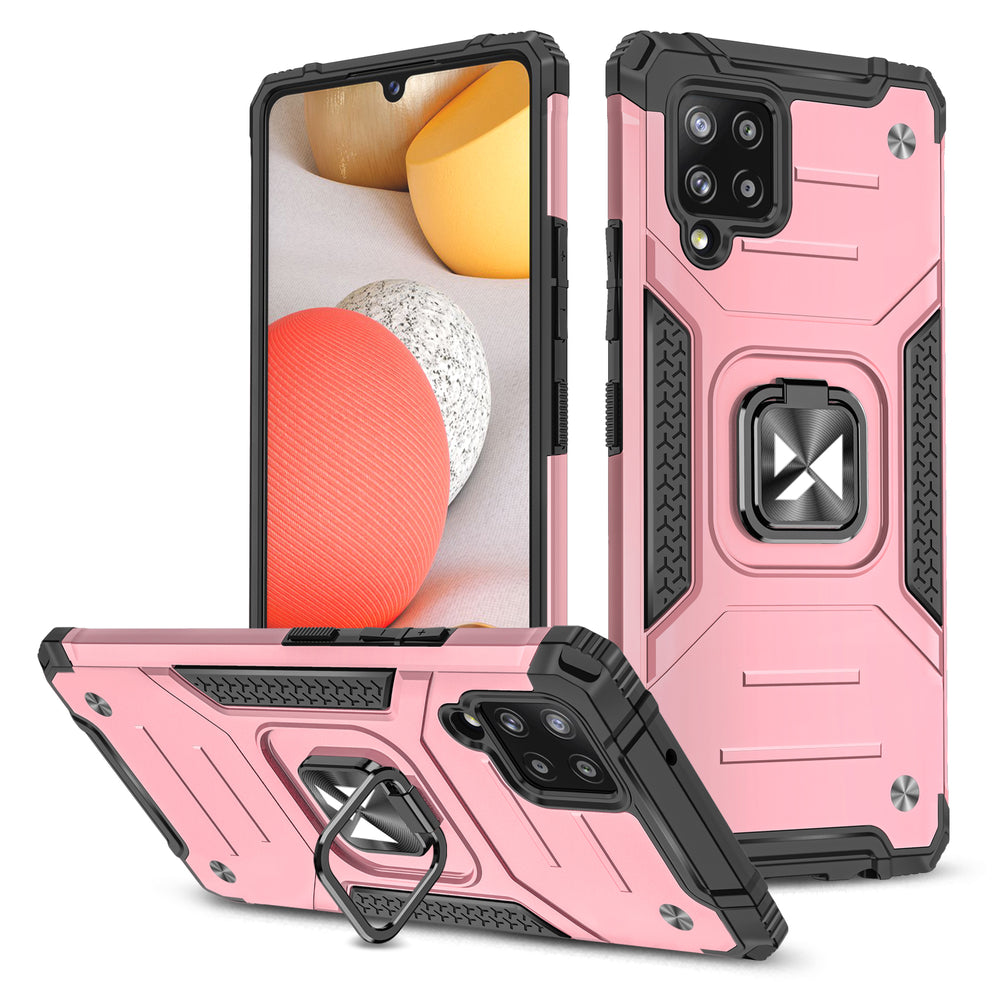 Wozinsky Ring Armor Case Kickstand Tough Rugged Cover til Samsung Galaxy A42 5G lyserød