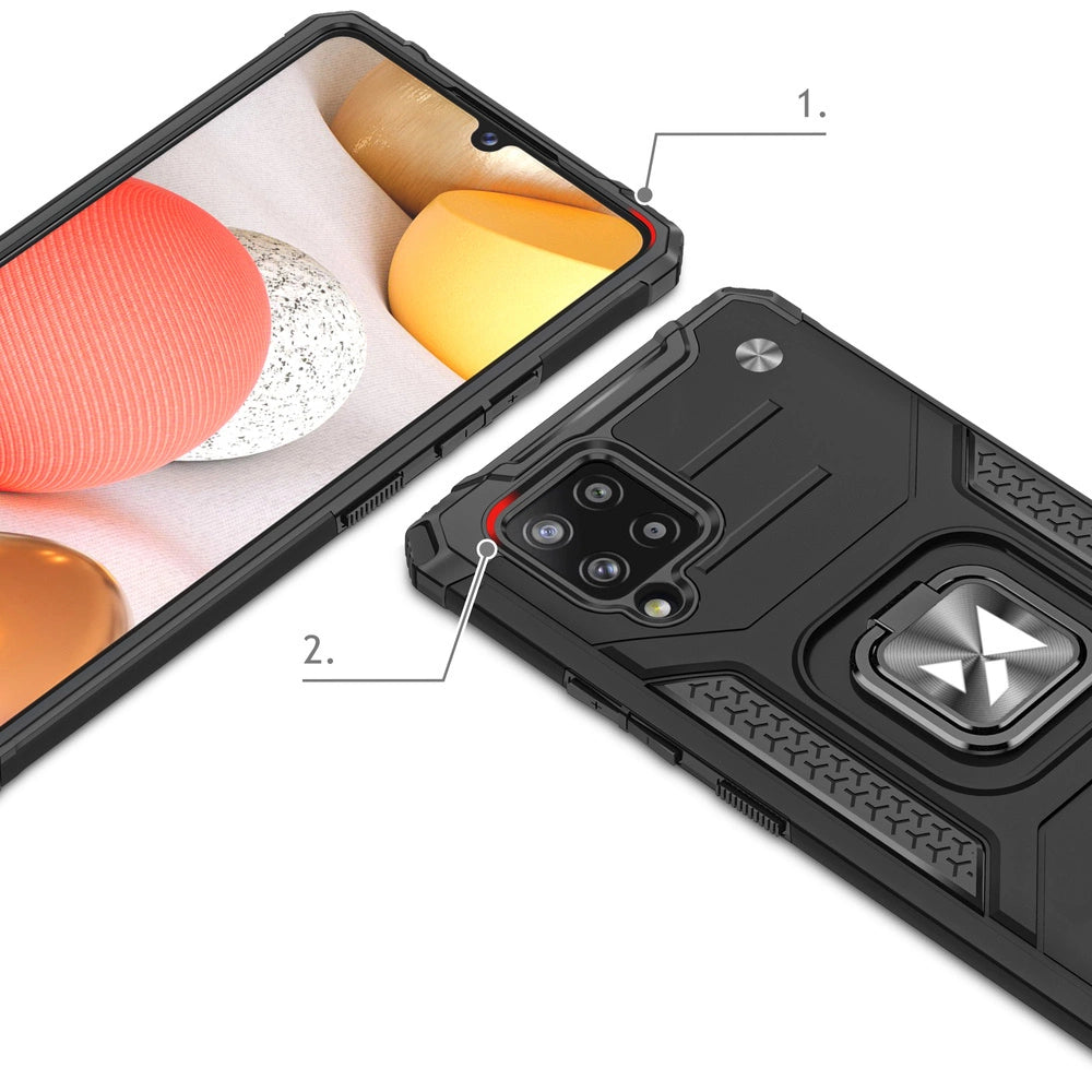 Wozinsky Ring Armor Case Kickstand Tough Rugged Cover til Samsung Galaxy A42 5G blå