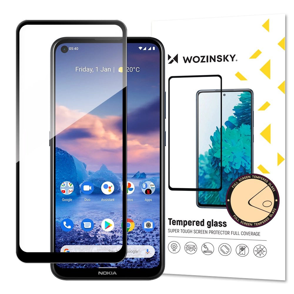 Wozinsky Temperet Glas Full Glue Super Tough Screen Protector Full Covered med Frame Case Friendly til Nokia 5.4 sort
