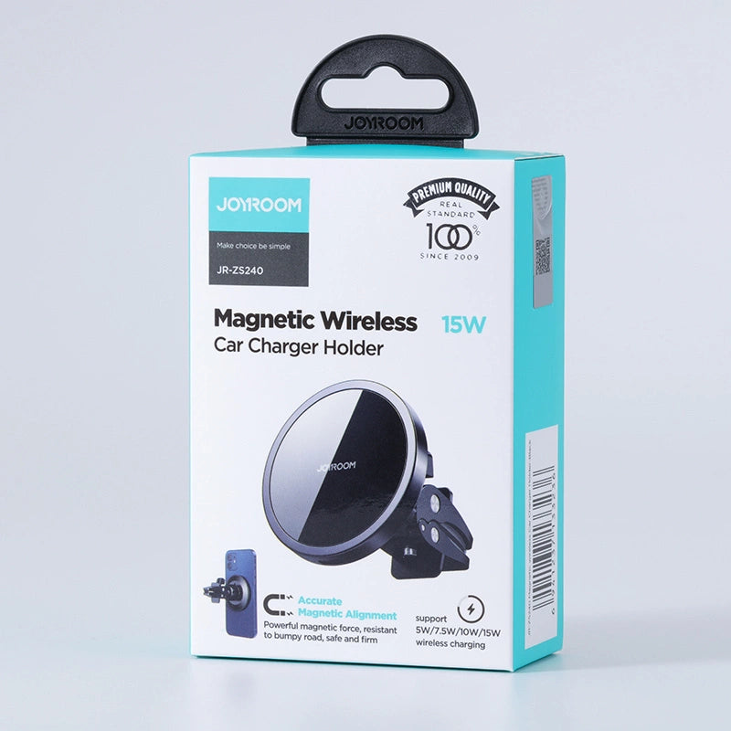 Joyroom Car Magnetic Holder Qi Wireless Inductive Charger 15W (MagSafe Kompatibel til iPhone) Sort (JR-ZS240)