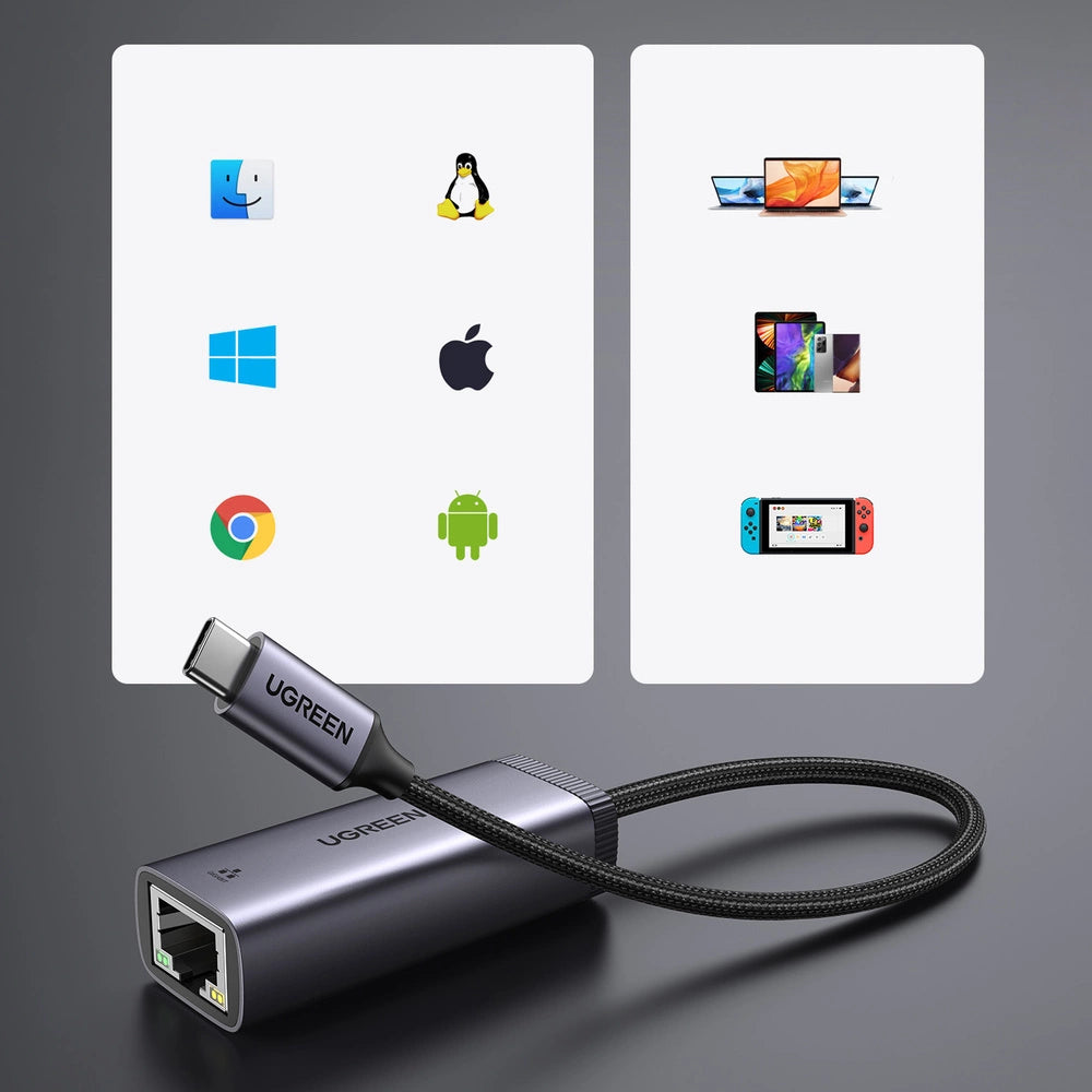 Grøn ekstern USB Type C netværksadapter - RJ45 1Gbps (1000Mbps) grå (40322 CM483)