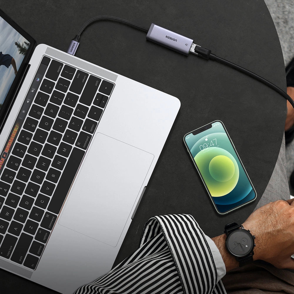 Grøn ekstern USB Type C netværksadapter - RJ45 1Gbps (1000Mbps) grå (40322 CM483)