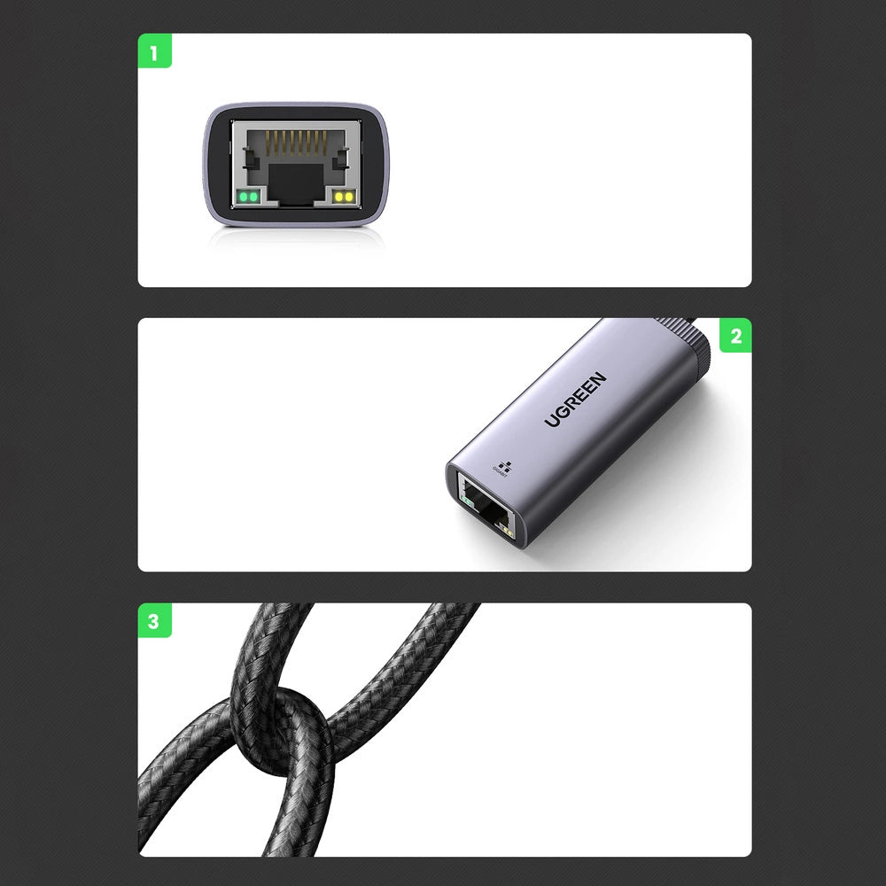 Grøn ekstern USB Type C netværksadapter - RJ45 1Gbps (1000Mbps) grå (40322 CM483)