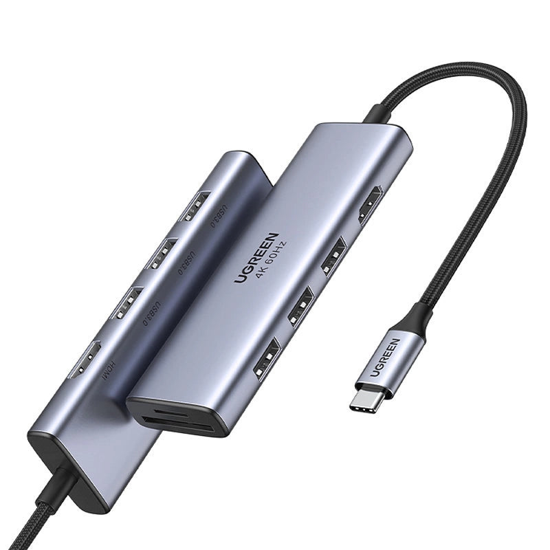 Ugreen multifunktionelle HUB USB Type C - 3x USB 3.2 Gen 1 / HDMI 4K 60Hz / SD og TF-kortlæser grå (60383 CM511)