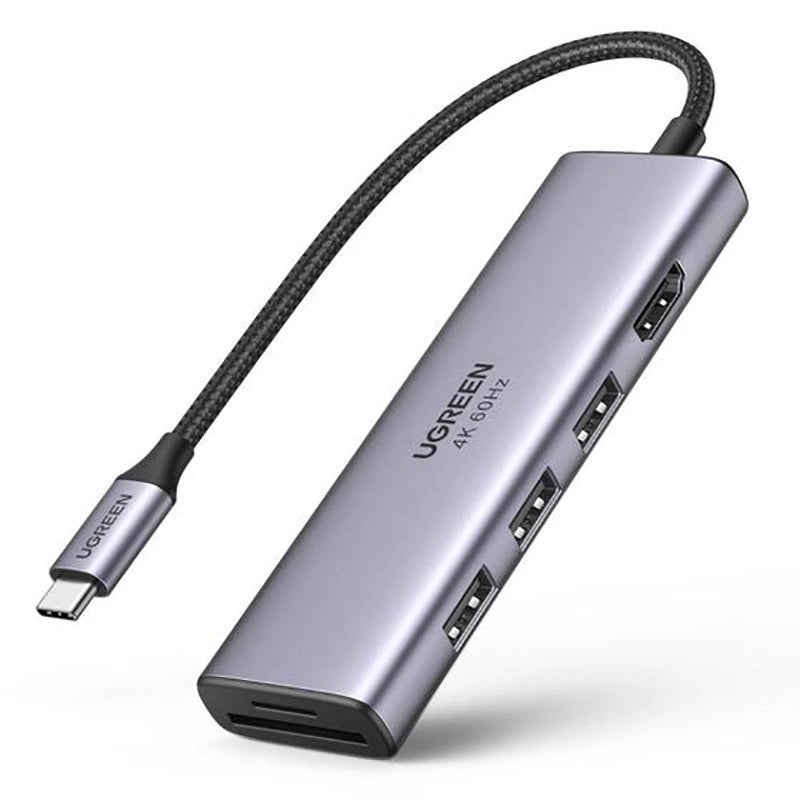 Ugreen multifunktionelle HUB USB Type C - 3x USB 3.2 Gen 1 / HDMI 4K 60Hz / SD og TF-kortlæser grå (60383 CM511)