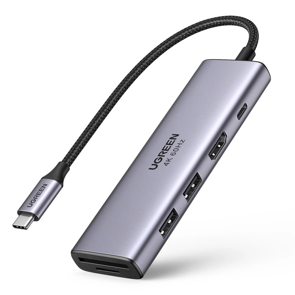 Ugreen 6in1 Multifunktionel USB Type C HUB - 2x USB 3.2 Gen 1 / HDMI 4K 60Hz / SD og TF Card Reader / USB Type C PD 100W Grå (60384 CM511)