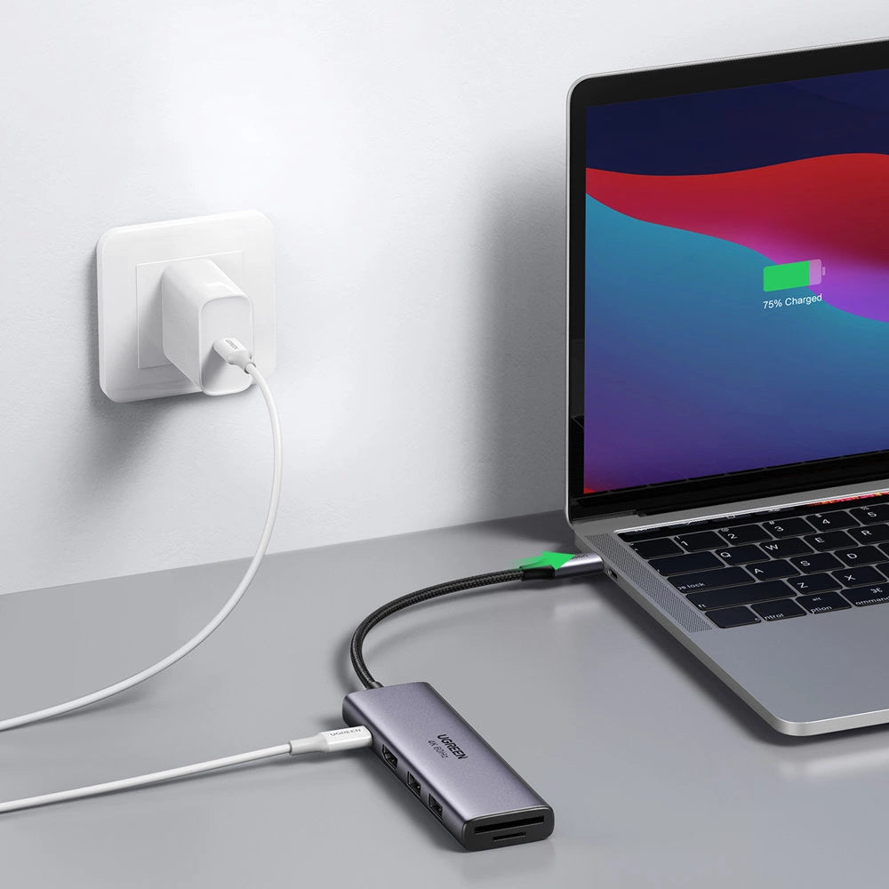 Ugreen 6in1 Multifunktionel USB Type C HUB - 2x USB 3.2 Gen 1 / HDMI 4K 60Hz / SD og TF Card Reader / USB Type C PD 100W Grå (60384 CM511)