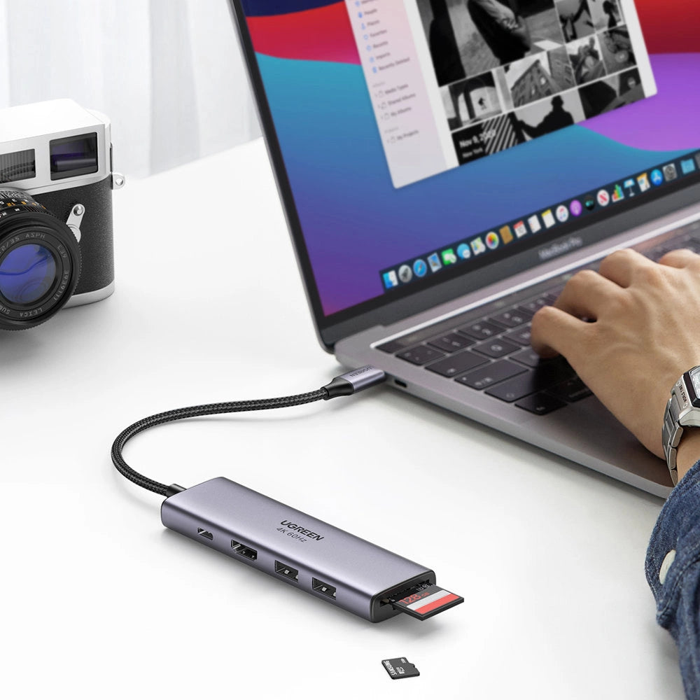 Ugreen 6in1 Multifunktionel USB Type C HUB - 2x USB 3.2 Gen 1 / HDMI 4K 60Hz / SD og TF Card Reader / USB Type C PD 100W Grå (60384 CM511)