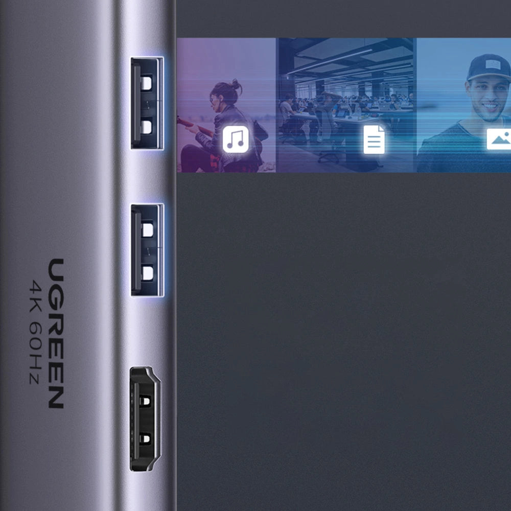 Ugreen 6in1 Multifunktionel USB Type C HUB - 2x USB 3.2 Gen 1 / HDMI 4K 60Hz / SD og TF Card Reader / USB Type C PD 100W Grå (60384 CM511)