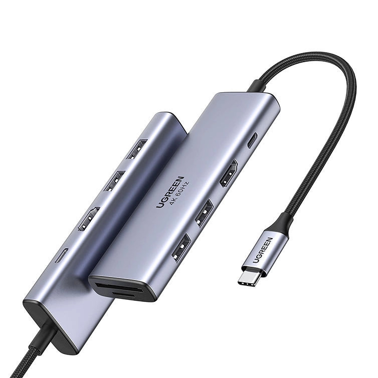 Ugreen 6in1 Multifunktionel USB Type C HUB - 2x USB 3.2 Gen 1 / HDMI 4K 60Hz / SD og TF Card Reader / USB Type C PD 100W Grå (60384 CM511)