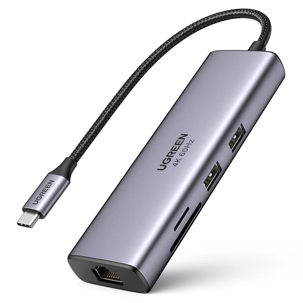 HUB 7in1 Ugreen CM512 USB-C / 2x USB-A 3.2 / HDMI 4K / SD TF-læser / USB-C PD 100W / RJ45 - grå
