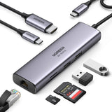 HUB 7in1 Ugreen CM512 USB-C / 2x USB-A 3.2 / HDMI 4K / SD TF-læser / USB-C PD 100W / RJ45 - grå