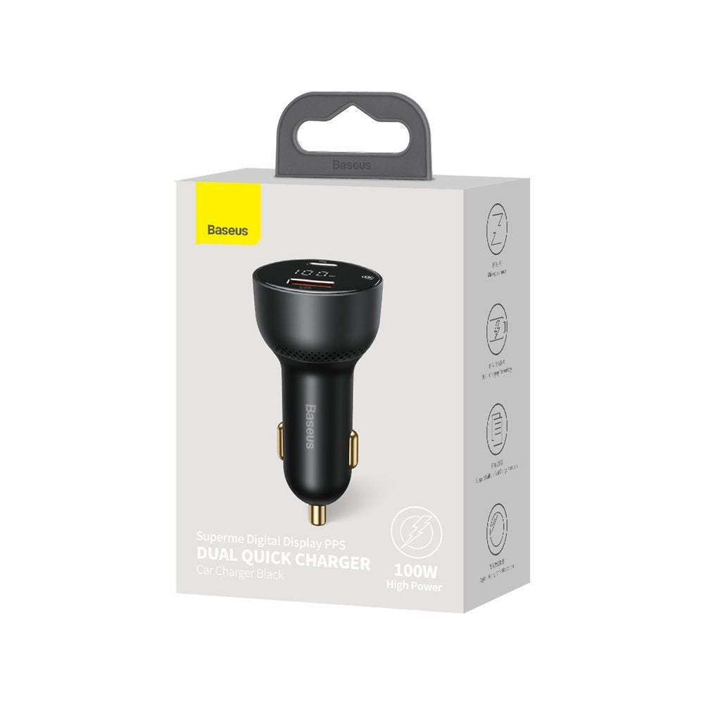 Baseus Superme szybka ładowarka samochodowa USB / USB Type C 100W PPS Hurtig opladning Power Delivery czarny (CCZX-01)
