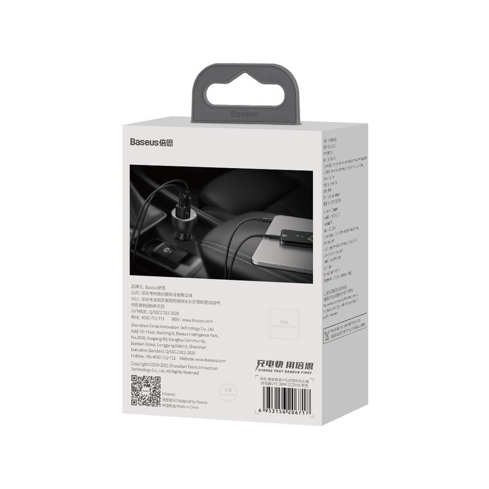 Baseus Superme szybka ładowarka samochodowa USB / USB Type C 100W PPS Hurtig opladning Power Delivery czarny (CCZX-01)