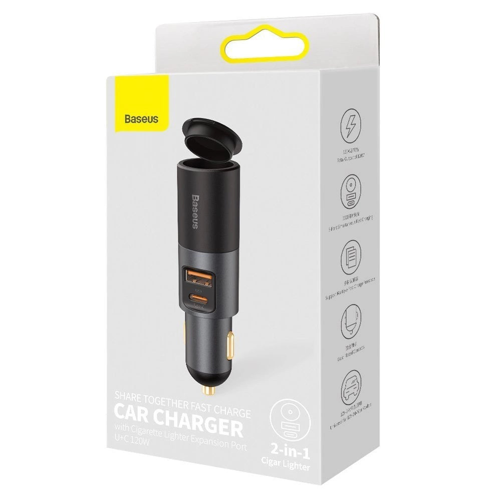 Baseus Share Together USB / USB Type C / cigarette lighter socket bil oplader 120W Quick Charge Power Delivery grå (CCBT-C0G)