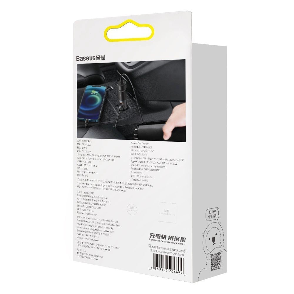 Baseus Share Together USB / USB Type C / cigarette lighter socket bil oplader 120W Quick Charge Power Delivery grå (CCBT-C0G)