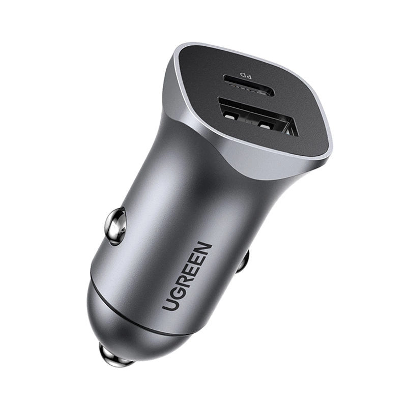 Ugreen Car Charger USB Type C / USB 24W Power Delivery Hurtig opladning Grå (30780)