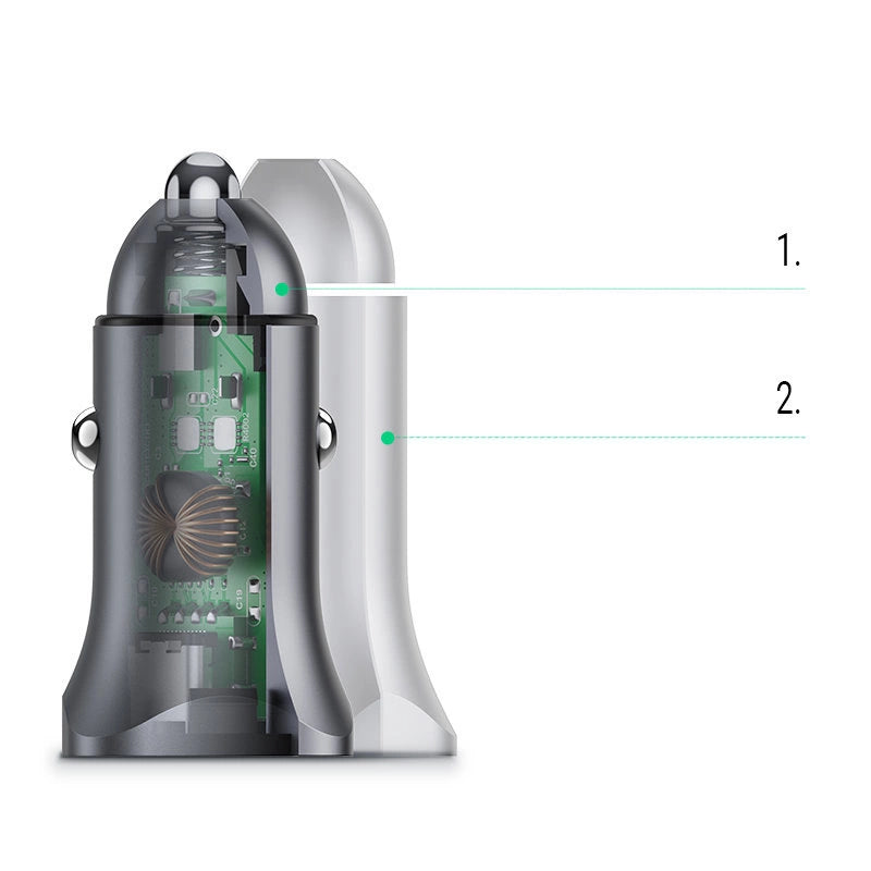 Ugreen Car Charger USB Type C / USB 24W Power Delivery Hurtig opladning Grå (30780)