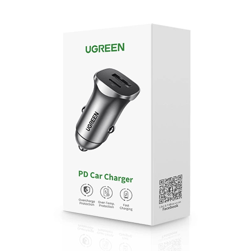 Ugreen Car Charger USB Type C / USB 24W Power Delivery Hurtig opladning Grå (30780)