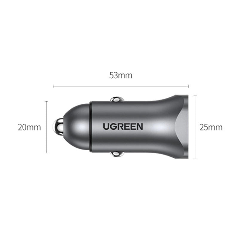 Ugreen Car Charger USB Type C / USB 24W Power Delivery Hurtig opladning Grå (30780)