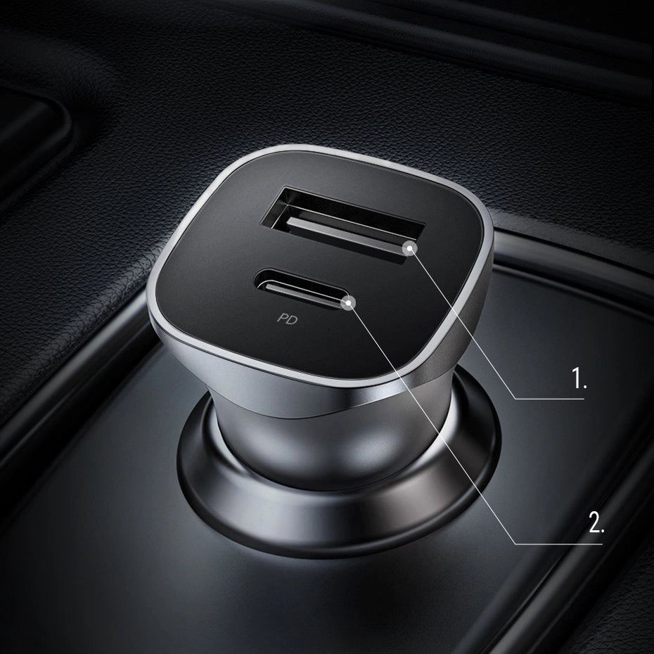 Ugreen Car Charger USB Type C / USB 24W Power Delivery Hurtig opladning Grå (30780)