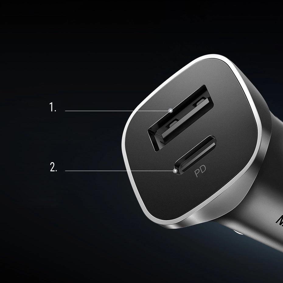 Ugreen Car Charger USB Type C / USB 24W Power Delivery Hurtig opladning Grå (30780)