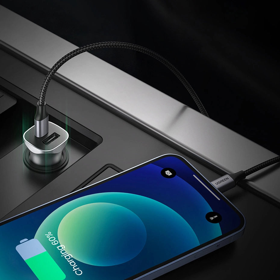 Ugreen Car Charger USB Type C / USB 24W Power Delivery Hurtig opladning Grå (30780)