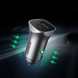 Ugreen Car Charger USB Type C / USB 24W Power Delivery Hurtig opladning Grå (30780)