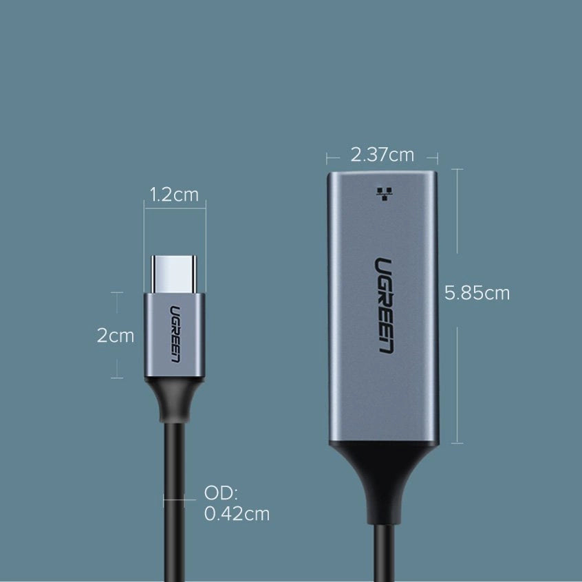 Ugreen eksternt netværksadapter RJ45 - USB Type C (1000 Mbps / 1 Gbps) Gigabit Ethernet grå (CM199)