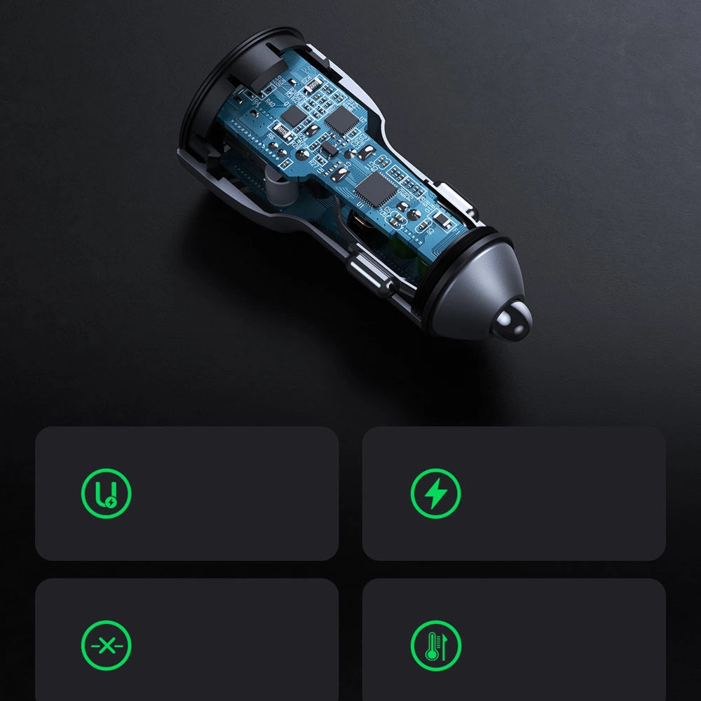 Ugreen hurtigbil oplader 2x USB 36W Quick Charge SCP FCP AFC grå (CD213 10144)