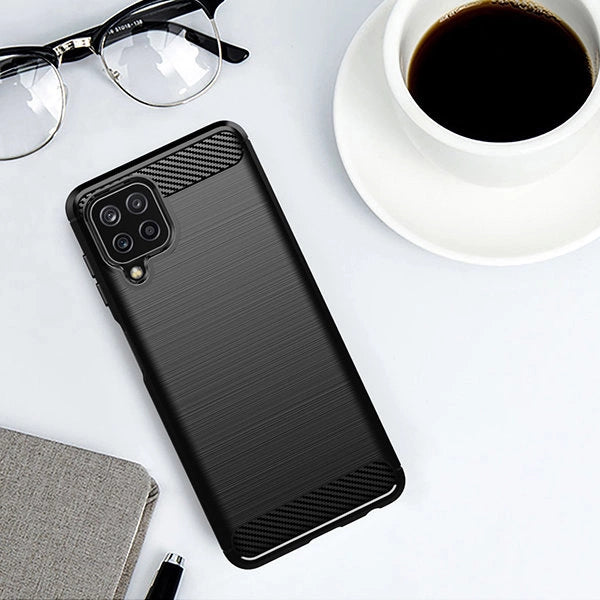 Carbon Case Flexible Cover TPU Case til Samsung Galaxy A22 4G sort