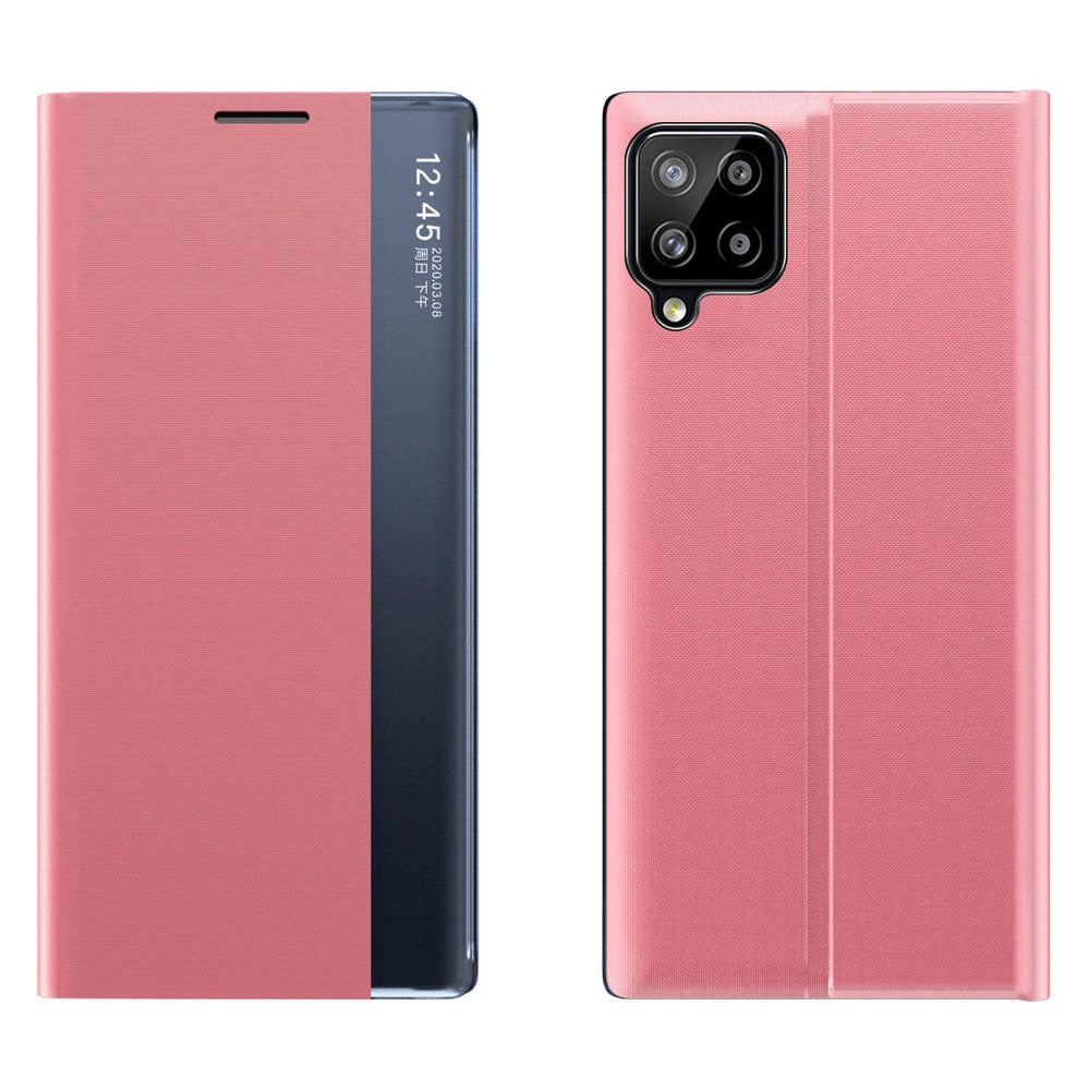 Sleep Case Bookcase Type Case med Smart Window til Samsung Galaxy A22 4G lyserød
