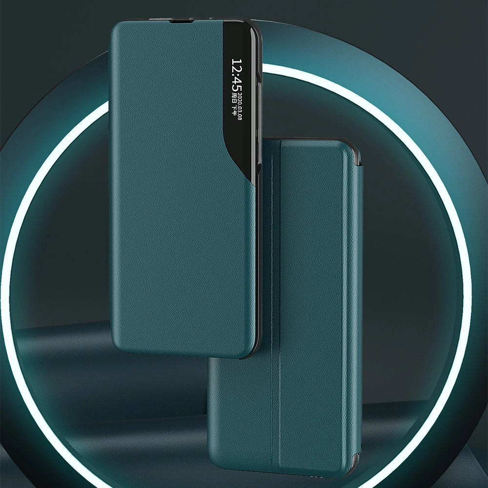Eco læder View Case elegant bogreol type sag med kickstand til Samsung Galaxy A22 4G blå