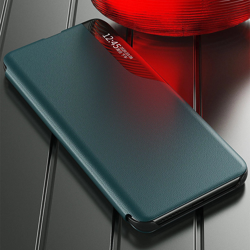 Eco læder View Case elegant bogreol type sag med kickstand til Samsung Galaxy A22 4G blå