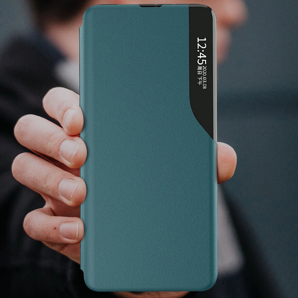 Eco læder View Case elegant bogreol type sag med kickstand til Samsung Galaxy A22 4G blå