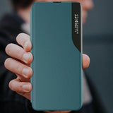 Eco læder View Case elegant bogreol type sag med kickstand til Samsung Galaxy A22 4G blå