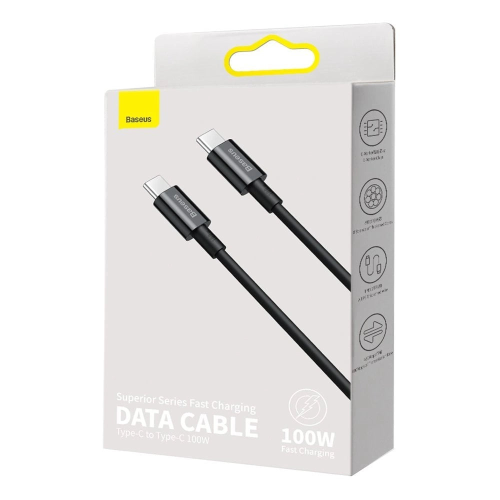 Baseus CATYS-C01 USB-C - USB-C PD QC FCP kabel 100W 5A 480Mb/s 2m - sort