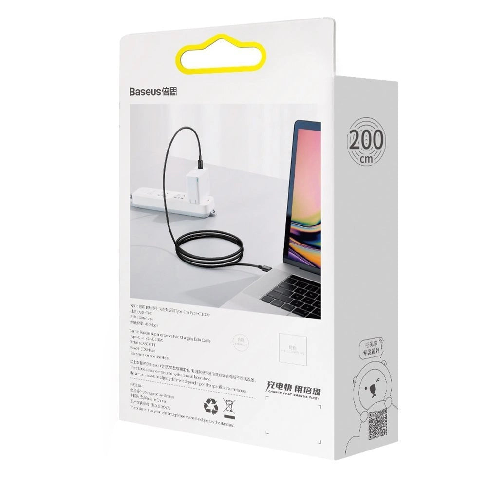 Baseus CATYS-C01 USB-C - USB-C PD QC FCP kabel 100W 5A 480Mb/s 2m - sort