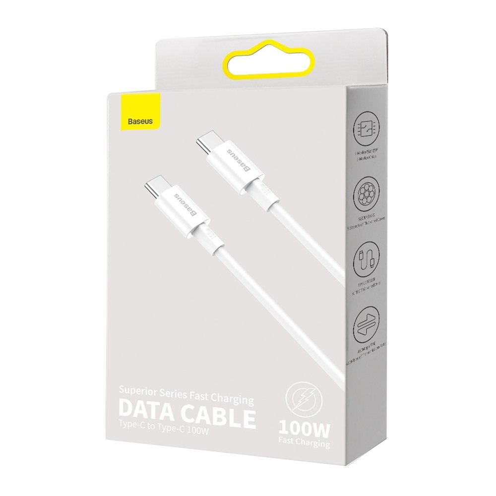 Baseus CATYS-C02 USB-C - USB-C PD QC FCP-kabel 100W 5A 2m - hvid