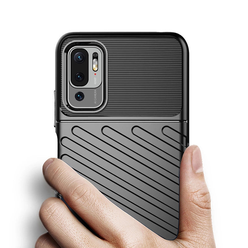 Thunder Case Flexible Tough Rugged Cover TPU Case til Xiaomi Redmi Note 10 5G / Poco M3 Pro sort