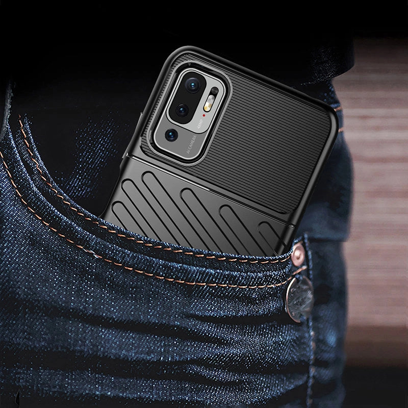 Thunder Case Flexible Tough Rugged Cover TPU Case til Xiaomi Redmi Note 10 5G / Poco M3 Pro sort