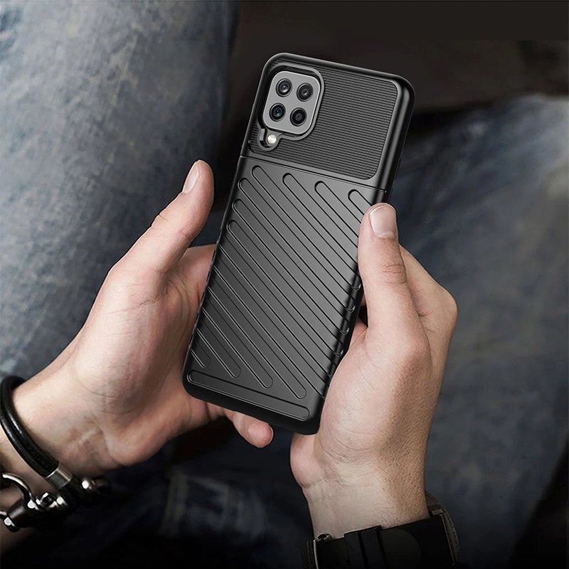 Thunder Case Flexible Tough Rugged Cover TPU Case til Samsung Galaxy A22 4G sort