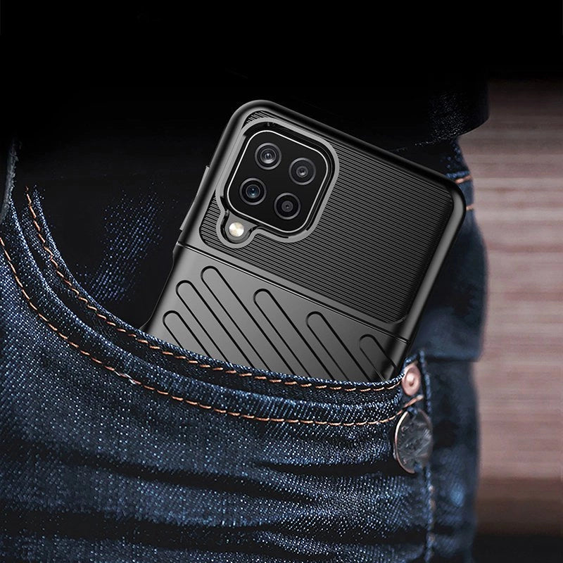 Thunder Case Flexible Tough Rugged Cover TPU Case til Samsung Galaxy A22 4G sort