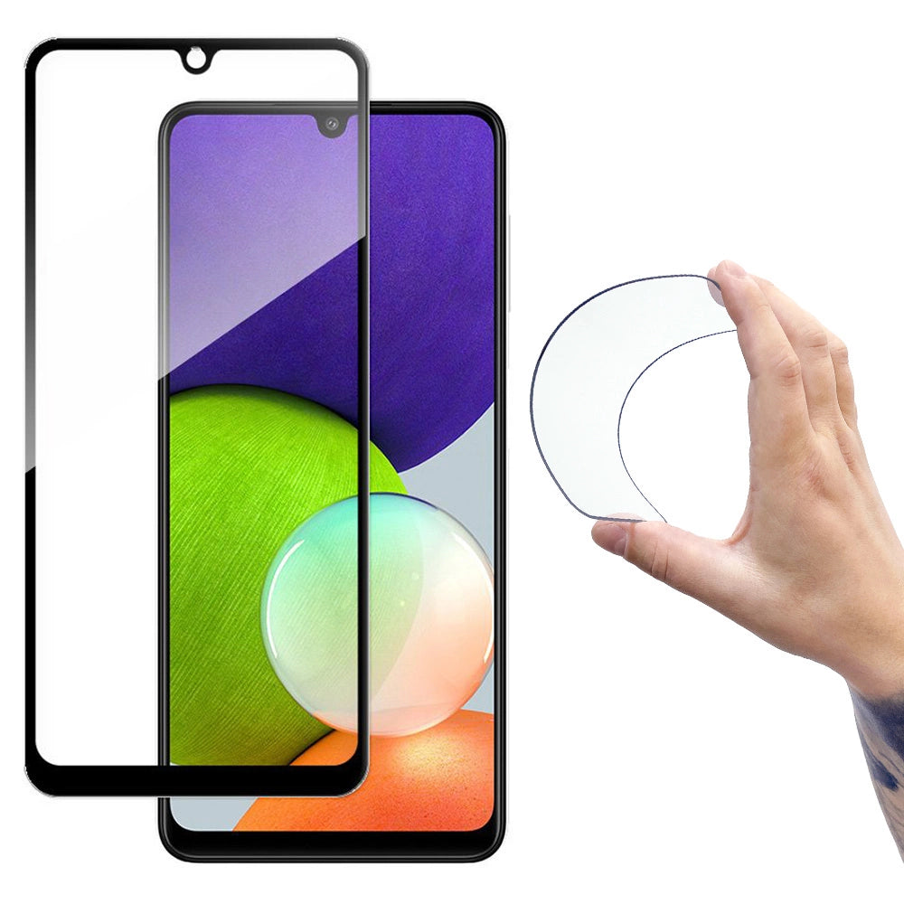 Wozinsky Full Cover Flexi Nano Glass Hybrid Screen Protector med ramme til Samsung Galaxy A22 4G sort