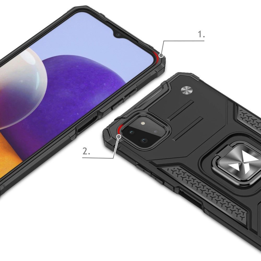 Wozinsky Ring Armor Case Kickstand Tough Rugged Cover til Samsung Galaxy A22 4G rød