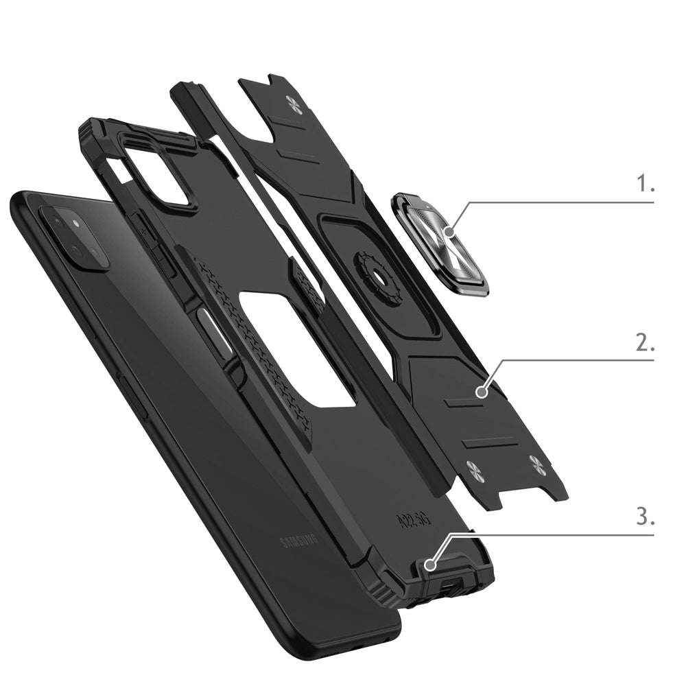Wozinsky Ring Armor Case Kickstand Tough Rugged Cover til Samsung Galaxy A22 4G rød