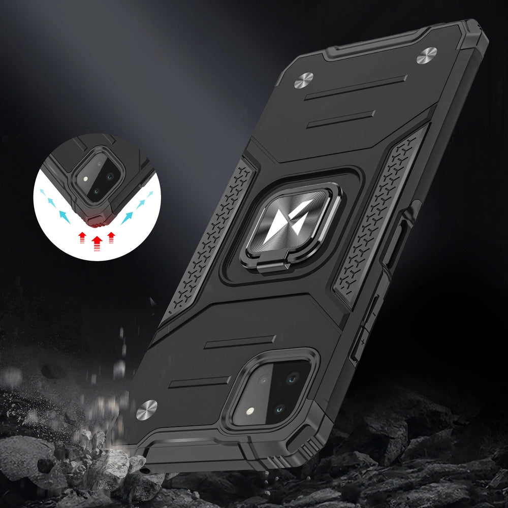 Wozinsky Ring Armor Case Kickstand Tough Rugged Cover til Samsung Galaxy A22 4G rød